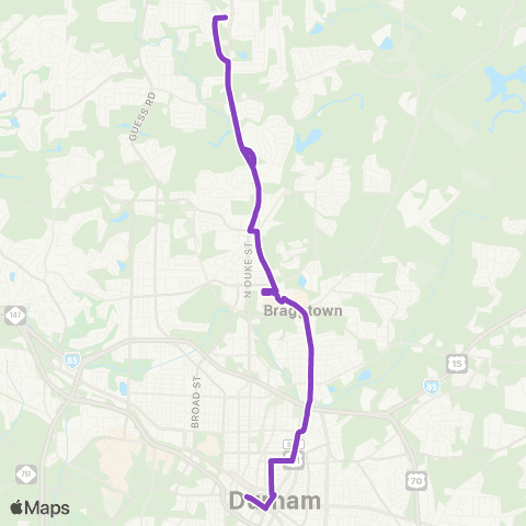GoDurham N. Roxboro – Duke Regnl - Milton Rd map