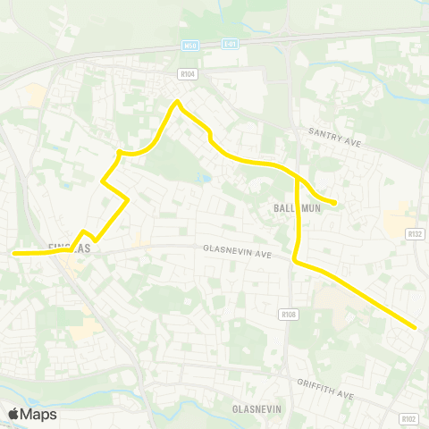 Go-Ahead Ireland Collins Avenue W - Finglas Garda Station map