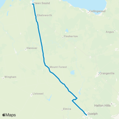 Guelph Owen Sound Transit Guelph-Owen Sound map