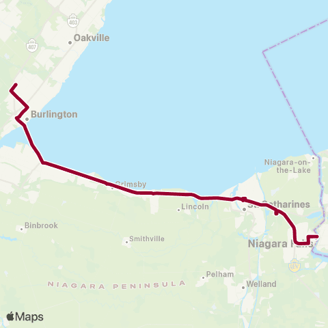 GO Transit Niagara Falls / Burlington map