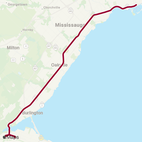 GO Transit Hamilton / Toronto Express map
