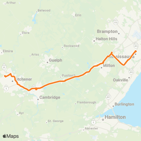 GO Transit Waterloo / Mississauga map