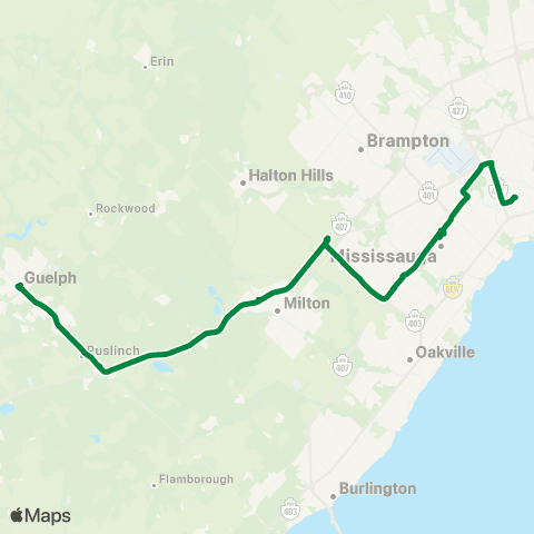 GO Transit Guelph / Mississauga map
