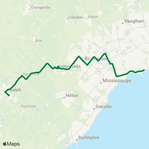 GO Transit Guelph / Toronto map