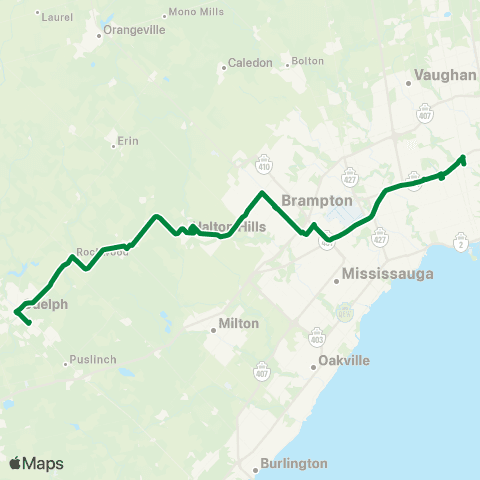 GO Transit Guelph / North York map