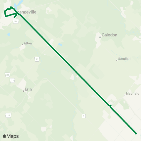 GO Transit Orangeville / Brampton map