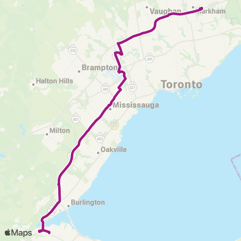 GO Transit Hamilton / Richmond Hill map