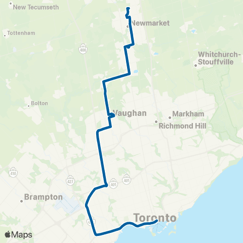 GO Transit Newmarket / Toronto map