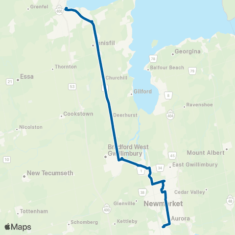 GO Transit Barrie / Newmarket map
