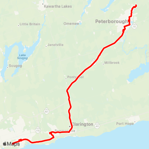 GO Transit Peterborough / Oshawa map