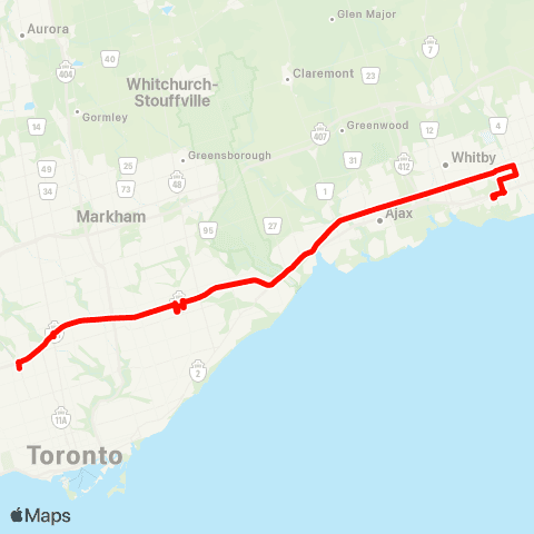 GO Transit Oshawa / Yorkdale map