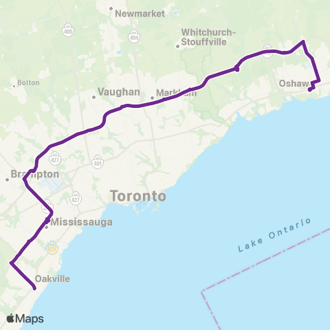 GO Transit Oshawa / Oakville map
