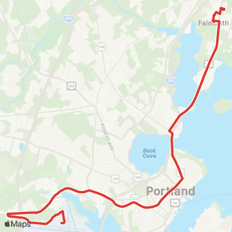Greater Portland Metro Bus Falmouth - Downtown Portland - Jetport map