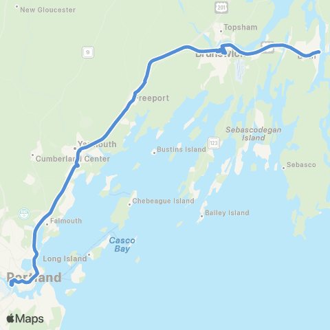 Greater Portland Metro Bus Portland - Yarmouth - Freeport - Brunswick map