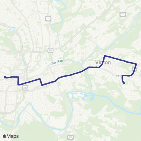 Valley Metro 36 - Vinton to 3rd St Station map