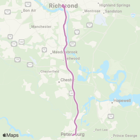 GRTC Richmond / Petersburg Express (PBG) map