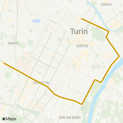 GTT Torino Circolare Sinistra, Piazza Sabotino - Piazza Della Repubblica - Piazza Sabotino map