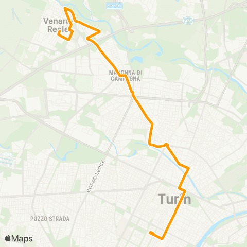 GTT Torino Via Leopardi (Venaria Reale) - Corso Stati Uniti map