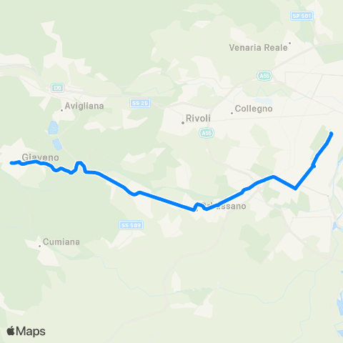 GTT Torino Torino - Orbassano - Giaveno / Giaveno - Piossasco map