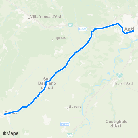 GTT Torino Canale - S.Damiano - Asti map