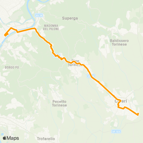 GTT Torino Via Gozzano (Chieri) - Corso San Maurizio map