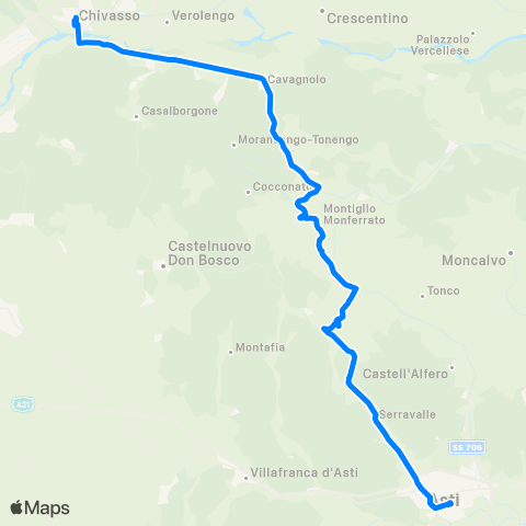 GTT Torino Chivasso - Asti map