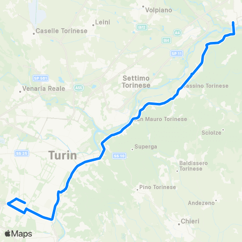 GTT Torino Crescentino - Chivasso - Torino Fca map