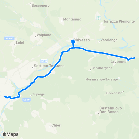 GTT Torino Torino - Settimo - Gassino - Chivasso - Piovà Massaia map