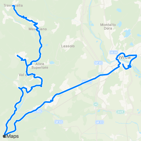 GTT Torino Ivrea - Castellamonte - Valchiusella map