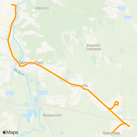 GTT Torino Feriale, Piazza Cosma E Damiano (Santena) - Corso Bramante map