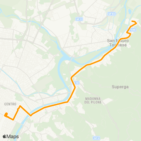 GTT Torino Via Mezzaluna (San Mauro T.SE) - Corso Vittorio Emanuele II map