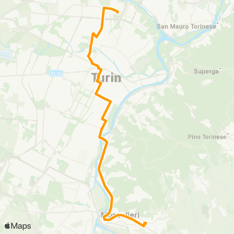 GTT Torino Piazza Marconi (Moncalieri) - Piazza Arbarello (Feriale) / via Scialoja (Festivo) map