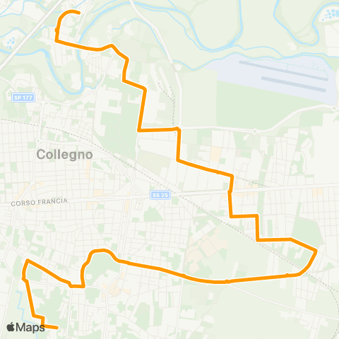 GTT Torino Via Olevano (Grugliasco) - Viale Partigiani (Collegno) map