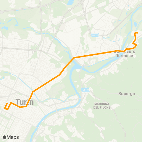 GTT Torino Via Mezzaluna (San Mauro T.SE) - Corso Bolzano map