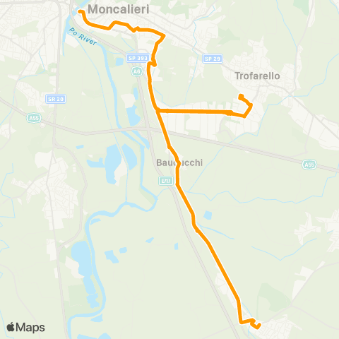 GTT Torino Via Goito - Movicentro (Trofarello) - Str. Bauducchi (Moncalieri) - Villastellone map