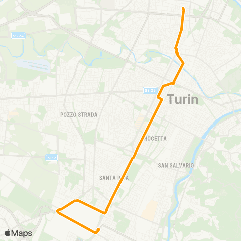 GTT Torino Speciale Stabilimenti, via Della Cella - Piazzale Caio Mario map