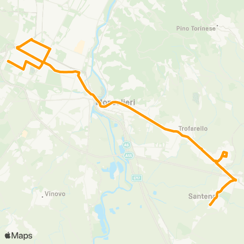 GTT Torino Speciale Stabilimenti, Piazza Carducci (Santena) - via Plava map