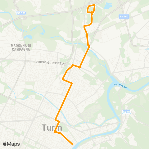 GTT Torino Notturna, Piazza Vittorio Veneto - via Delle Querce map