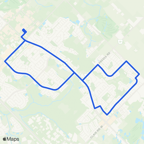 Guelph Transit Sunday Late Night map