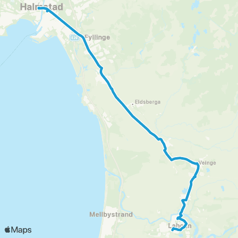 Hallandstrafiken Halmstad Resecentrum—Laholm Bussterminal map