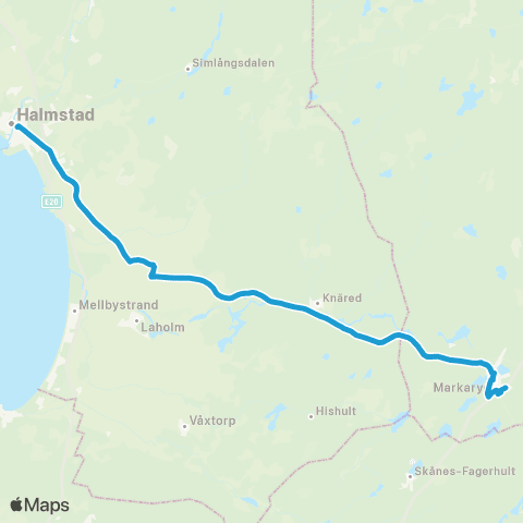 Hallandstrafiken Halmstad Resecentrum—Markaryd Björkebergsvägen map
