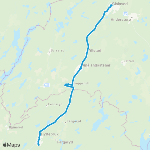 Hallandstrafiken Gislaved Busstation—Hyltebruk Staffansbo map
