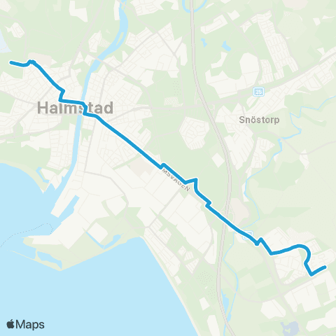 Hallandstrafiken Halmstad Vapnöhöjden—Halmstad Fyllinge map