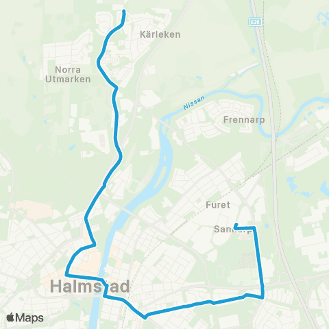 Hallandstrafiken Halmstad Kärlekens Skola—Halmstad Skyttevägen map