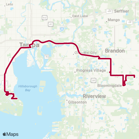 HART Bloomingdale / S Tampa Limited Express map