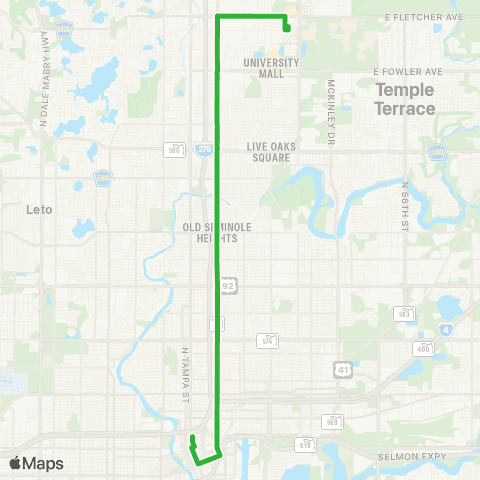 HART Nebraska Avenue (MetroRapid) map