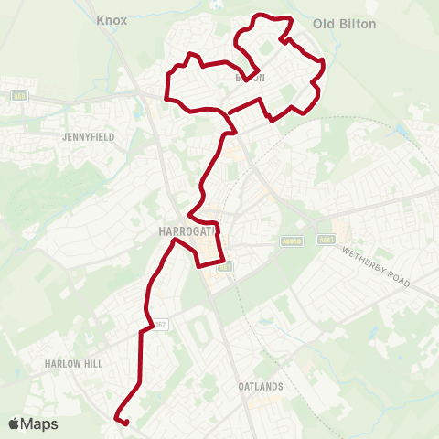 The Harrogate Bus Company King Edwards Dr Top - Rossett High Sch Grounds map