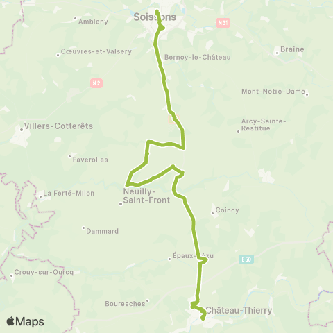Hauts-de-France Car 02 Soissons - Château Thierry map