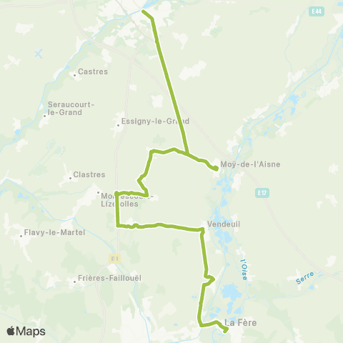 Hauts-de-France Car 02 La Fère - Vendeuil - Saint-Quentin map