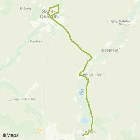 Hauts-de-France Car 02 St-Quentin - la Fère par Meziere / Oise map